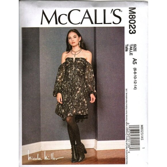 McCall's M8023 Misses 6 to 14 Nicole Miller Bare Shoulder Dress Sewing Pattern - Picture 1 of 2